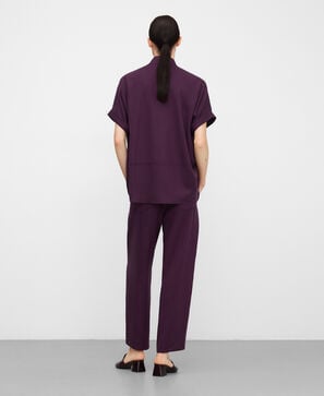 Band collar short sleeve shirt