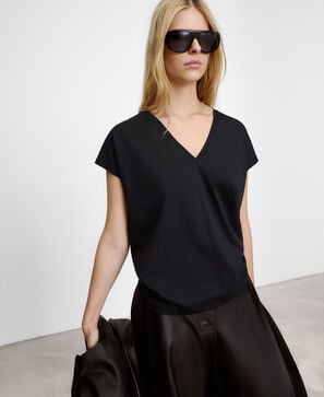 Cotton short sleeve V-neck T-shirt