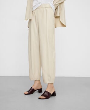 Leather-Non-Leather barrel fit trousers