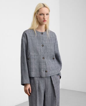 Chaqueta recta cuadros lino