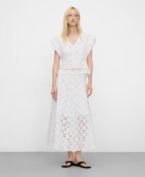 Tailliertes Top aus Popeline mit englischer Stickerei