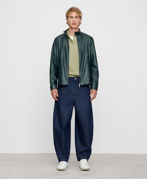 Leather-Non-Leather band collar jacket