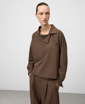 Asymmetrical lapel collar shirt woman