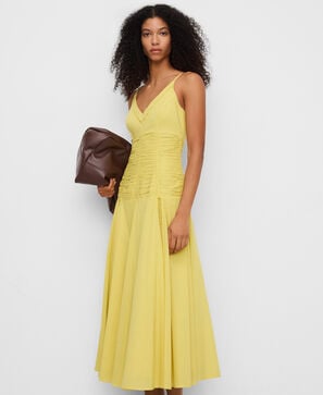 Vestido midi talle fruncido algod&oacute;n