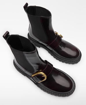 Patent ankle boot with buckle woman