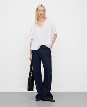 Cotton V-neck A-line T-shirt