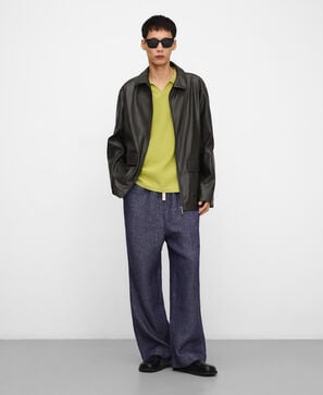 V-neck structured knit polo shirt