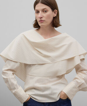 Blusa cuello chal rayas mujer