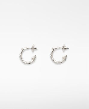 パール付きメタルフープピアス