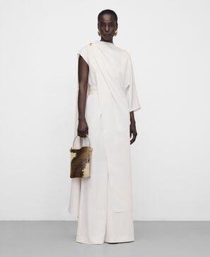 Satin asymmetric jumpsuit with cape