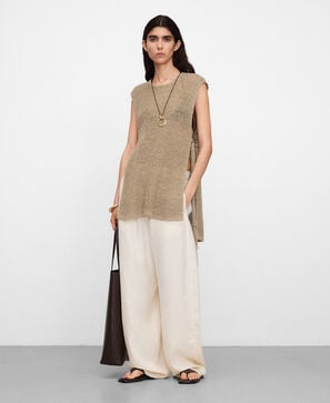 Chaleco abierto punto lino r&uacute;stico