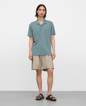 Cotton double-pleated bermuda shorts