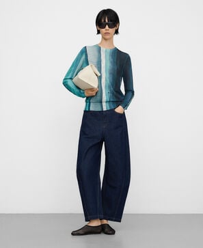 Printed fine-knit sweater woman