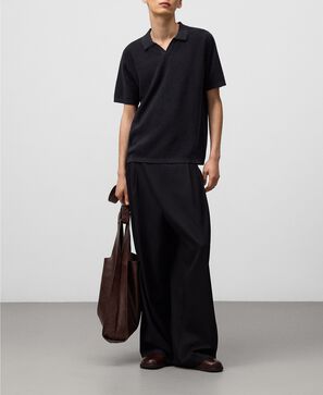 Structured knit V-neck polo shirt