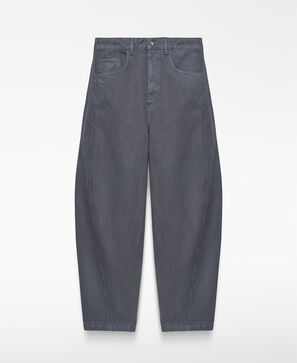 Cotton denim barrel fit trousers