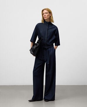 Pantalón pierna ancha denim mujer