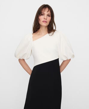 Two-tone long dress with balloon sleeve