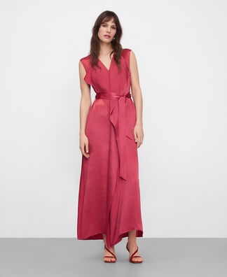 satin effect wrap dress Donna Karan New York Women's Long-Sleeve Satin Collared V-Neck Midi Wrap Dress - Tuscan Gray