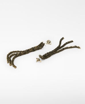 Earrings with dangling gold chains woman