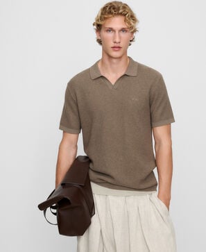 V-neck structured knit polo shirt
