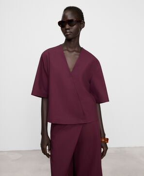 Poplin wrap-front top