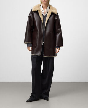 Leather-Non-Leather zip-up coat