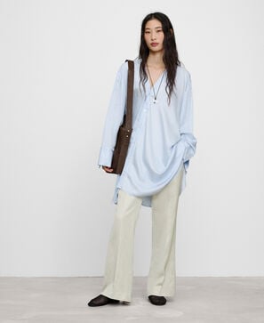 Striped asymmetric shirt dress