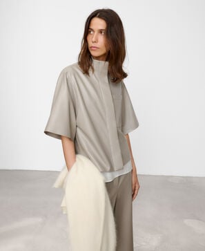 Leather-Non-Leather band collar shirt
