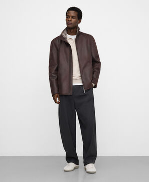 Leather Non Leather band collar jacket