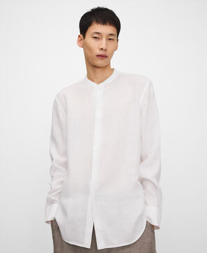 Linen regular fit mandarin collar shirt
