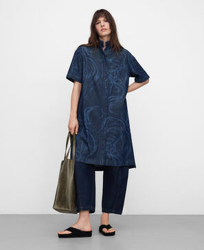 Vestido camisa em denim estampado