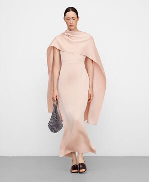 Satin long dress with draped shawl