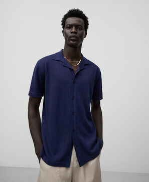 Knit linen polo shirt with buttons man
