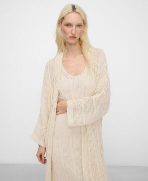 Long openwork knit kimono jacket