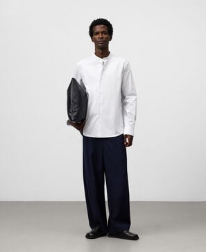 Mandarin collar striped shirt man