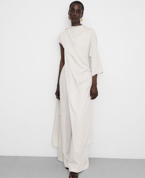 Satin asymmetric jumpsuit with cape