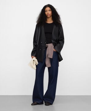 Cotton denim straight-leg trousers