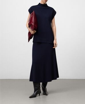 Navy blue A-line knit skirt