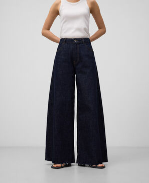 Pantalón pierna ancha denim mujer