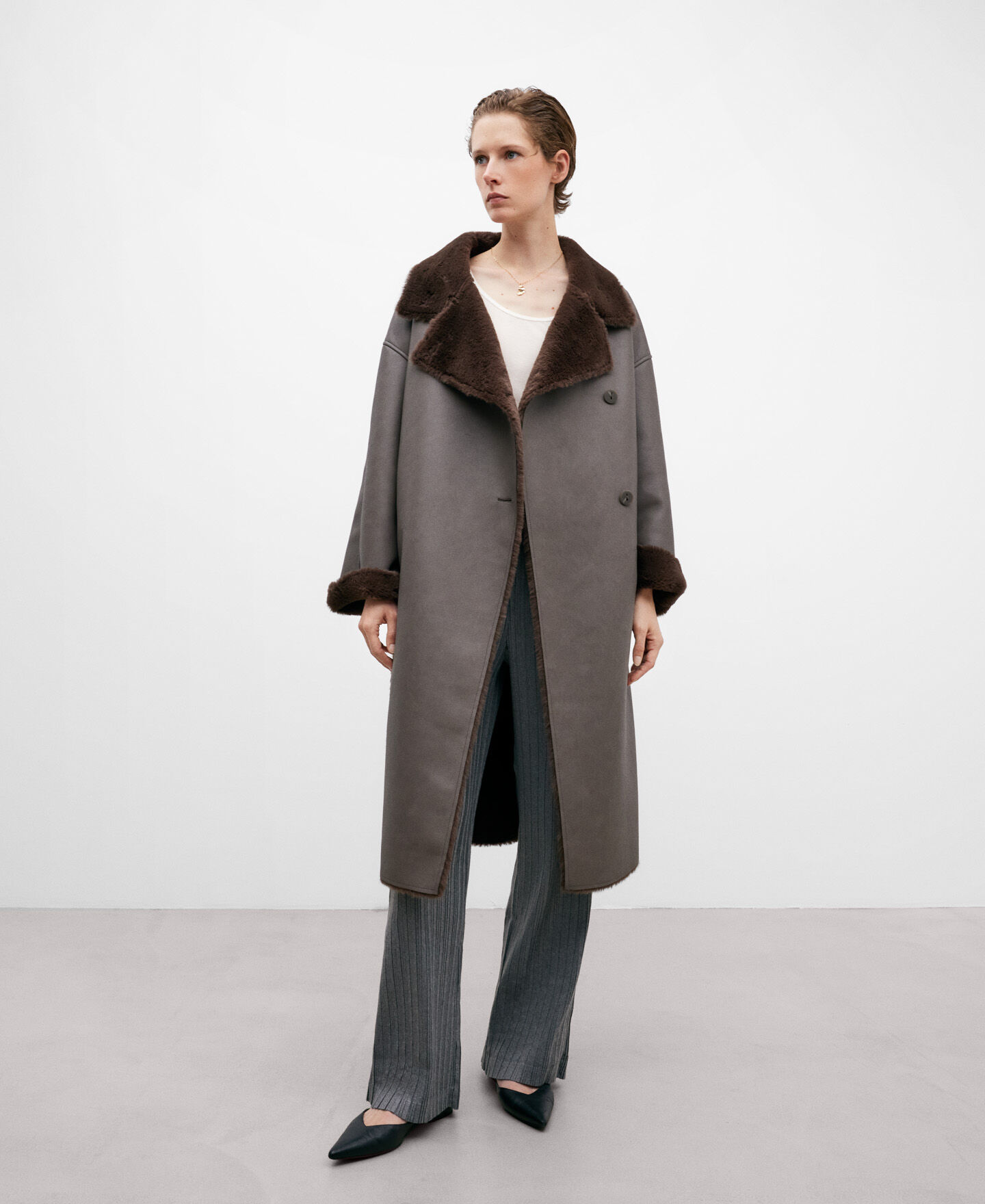 Taupe synthetic nappa leather coat women AD Europa