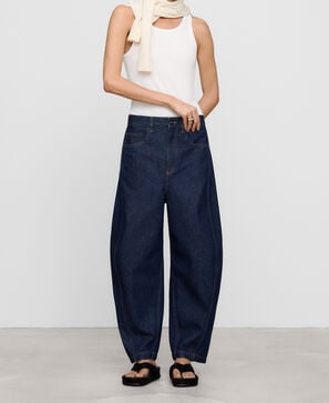 Cotton denim barrel fit trousers woman