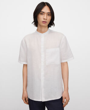 European linen mandarin collar shirt