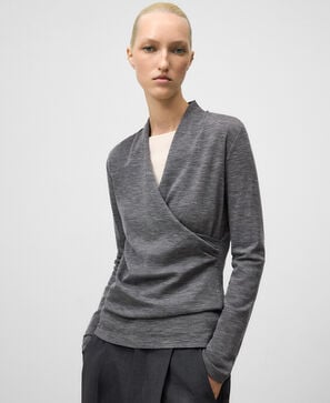 Camiseta cruzada lana merino mujer