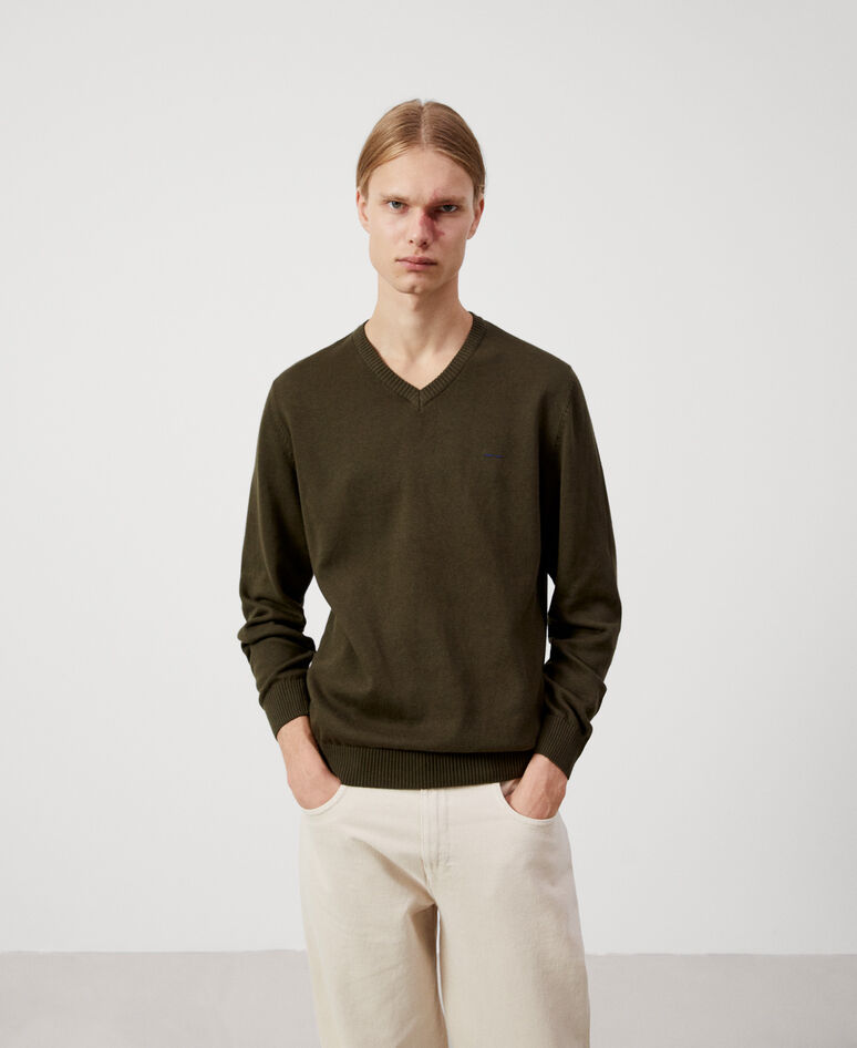 Cotton and wool V-neck sweater