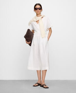 Linen and cotton wrap midi jumpsuit