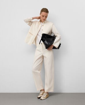 Funnel neck shirt with front yoke woman