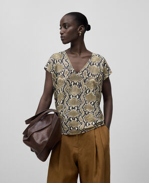 European linen snake-print T-shirt woman