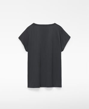 T-shirt de algod&atilde;o de manga curta com decote em V