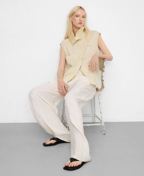 Cotton wrap funnel neck striped shirt
