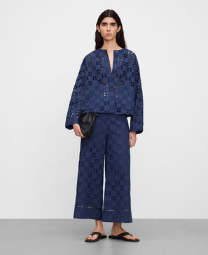 Poplin trousers with English embroidery